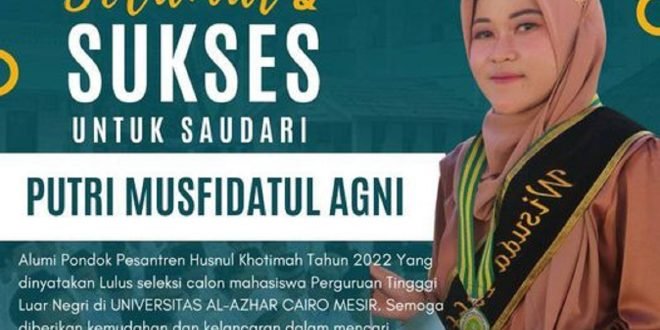 Selamat dan Sukses saudari Putri Musfidaul Agni