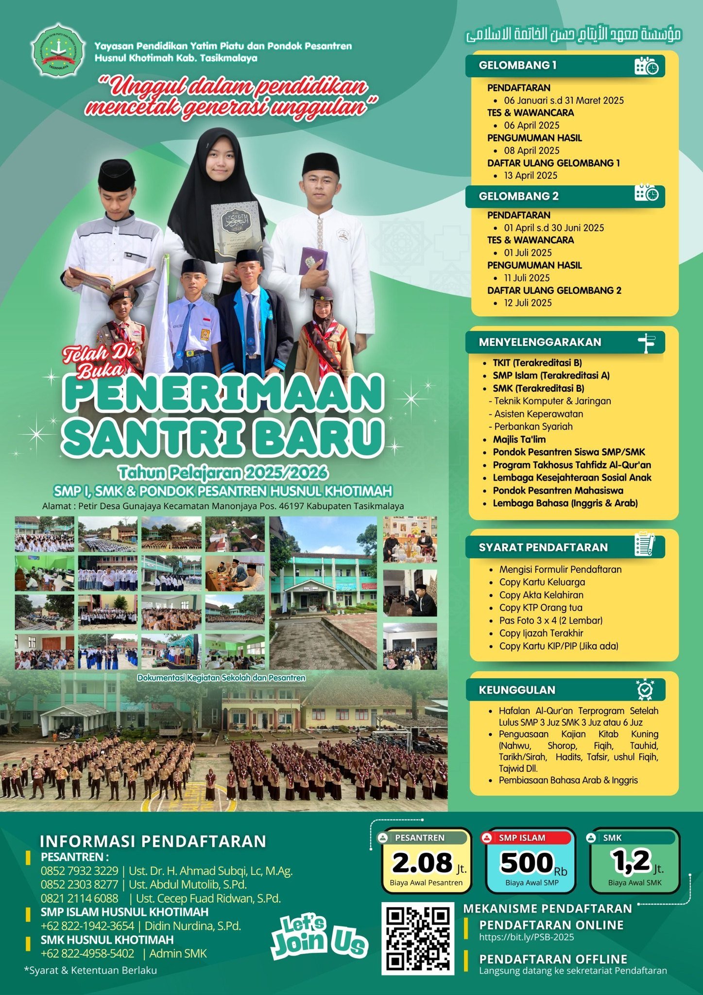 Penerimaan Santri Baru Tahun Pelajaran 2025/2026 di SMP, SMK & Pondok Pesantren Husnul Khotimah