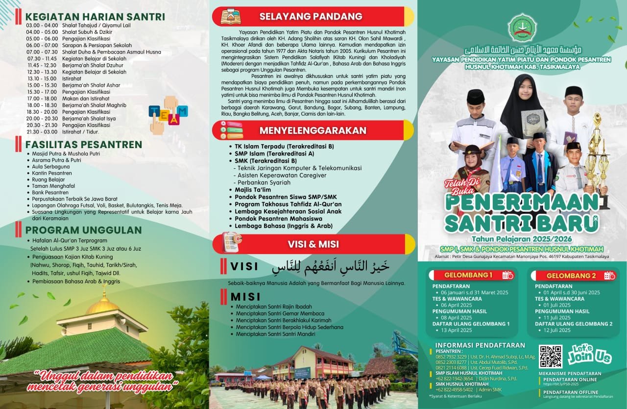Brosur PPDB Ponpes Husnul Khotimah Tahun Pelajaran 2025/2025