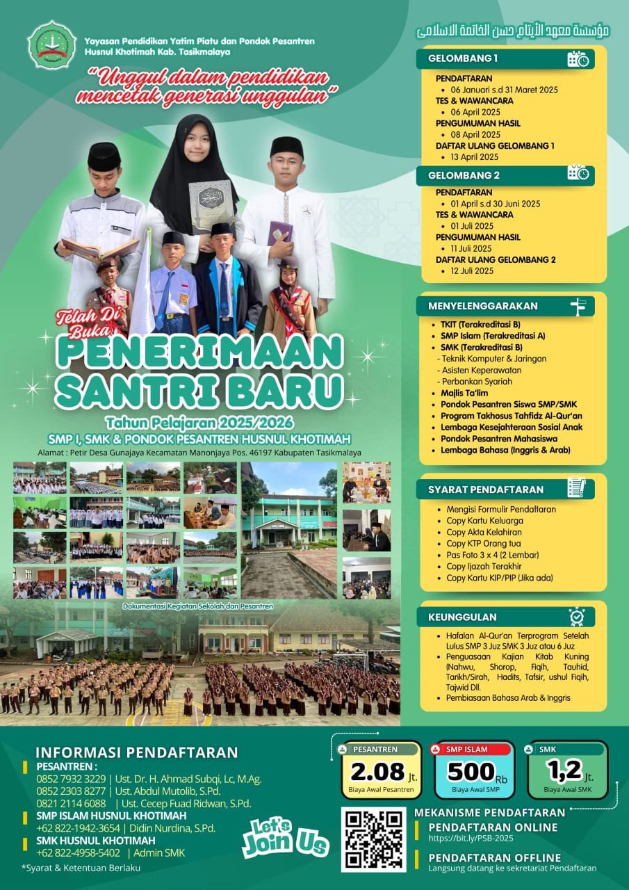 Brosur PPDB Ponpes Husnul Khotimah Tahun Pelajaran 2025/2025