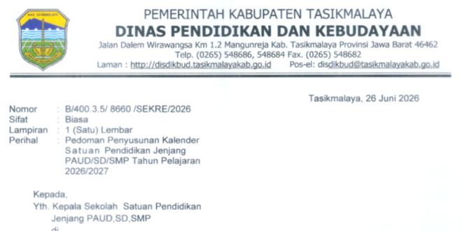 Pedoman Kalender Pendidikan Tahun Pelajaran 2026/2027 Kabupaten Tasikmalaya