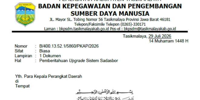 Upgrade Sistem Sadasbor Kabupaten Tasikmalaya 2026: ASN Wajib Menggunakan Versi Terbaru, Ini Fitur dan Cara Mengunduhnya