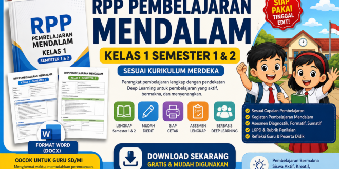 Download RPP Pembelajaran Mendalam Kelas 1 Semester 1–2 Terbaru 2026 Lengkap dan Siap Digunakan