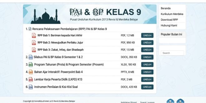 Download Perangkat Pembelajaran Mendalam PAI dan BP Kelas 9
